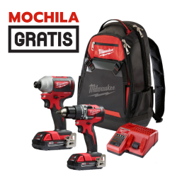 KIT DE TALADRO Y DESTORNILLADOR DE IMPACTO M18 DE 1/2  BRUSHLESS Y MOCHILA MILWAUKEE