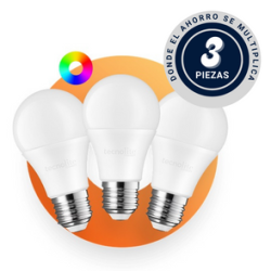 3 PACK DE FOCOS SMART LED A19 8W  RGB TECNOLITE