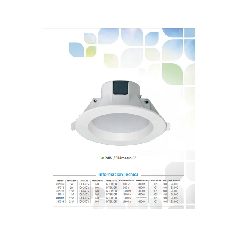 DOWNLIGHT EMPOTRADO P/TECHO 12W 4" SUNLEAF